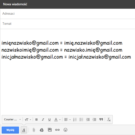 adresy mailowe w Google